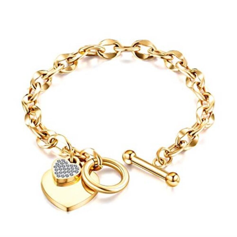 Love Heart Charm Bracelet for Women Stainless Steel Romantic Gift